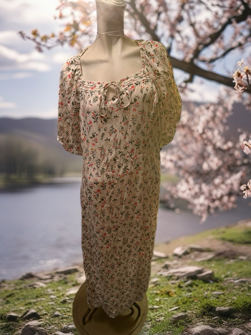 Old Navy White Dress with Pink and Green Floral Print